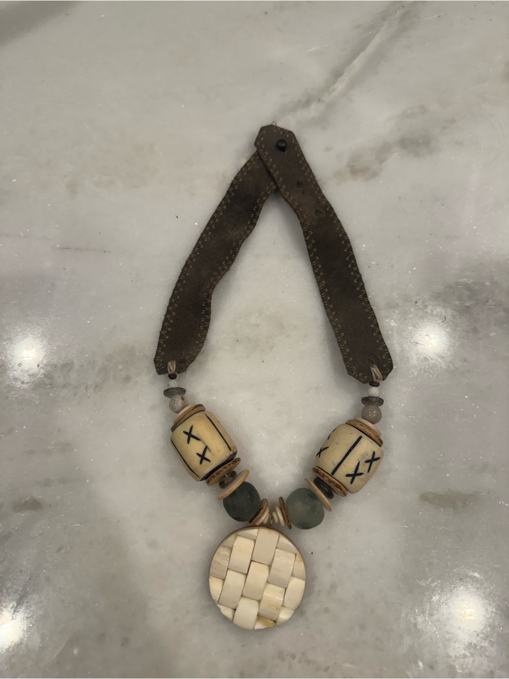 Handcrafted Ivory-Tone Statement Necklace with Woven Pendant